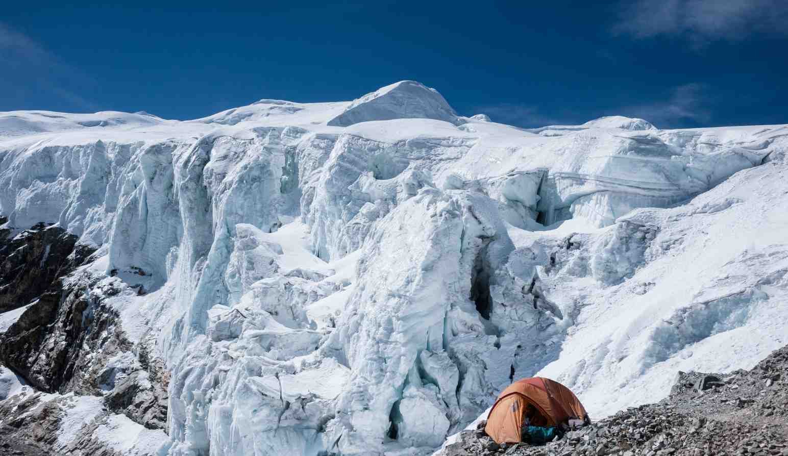 Mera peak high camp surrounded by Himalaya mountain in Mera region, Nepal